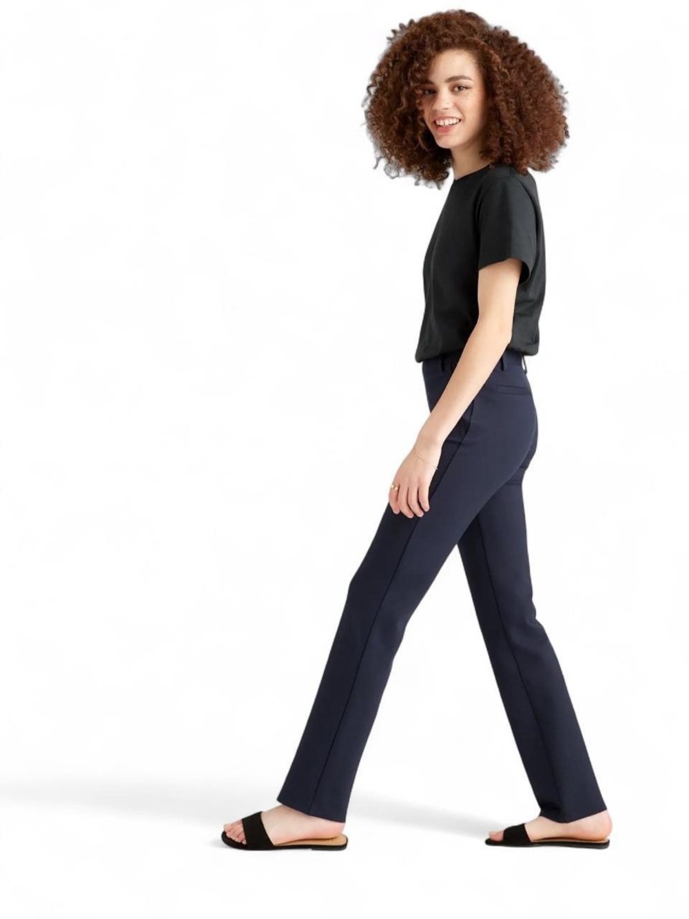Quince Ultra Stretch Ponte Straight Leg Pants in Navy